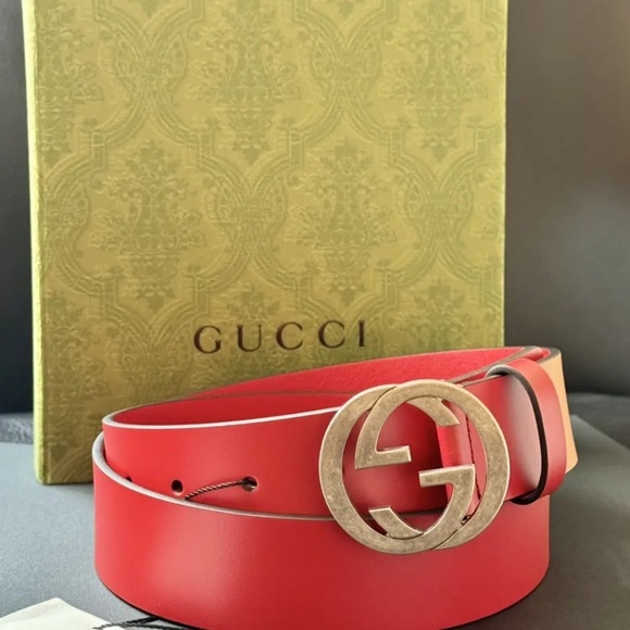 Gucci Red Rosso Leather Belt with Silver GG Logo Buckle main image 8